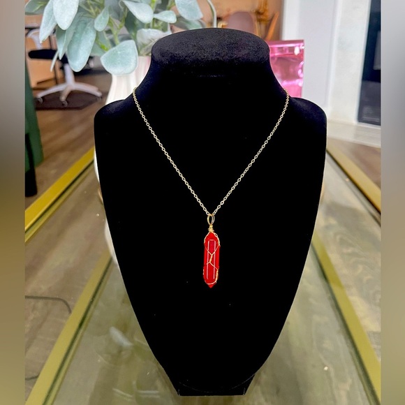 Red Quartz Wire Wrapped Crystal Necklace - Picture 1 of 6